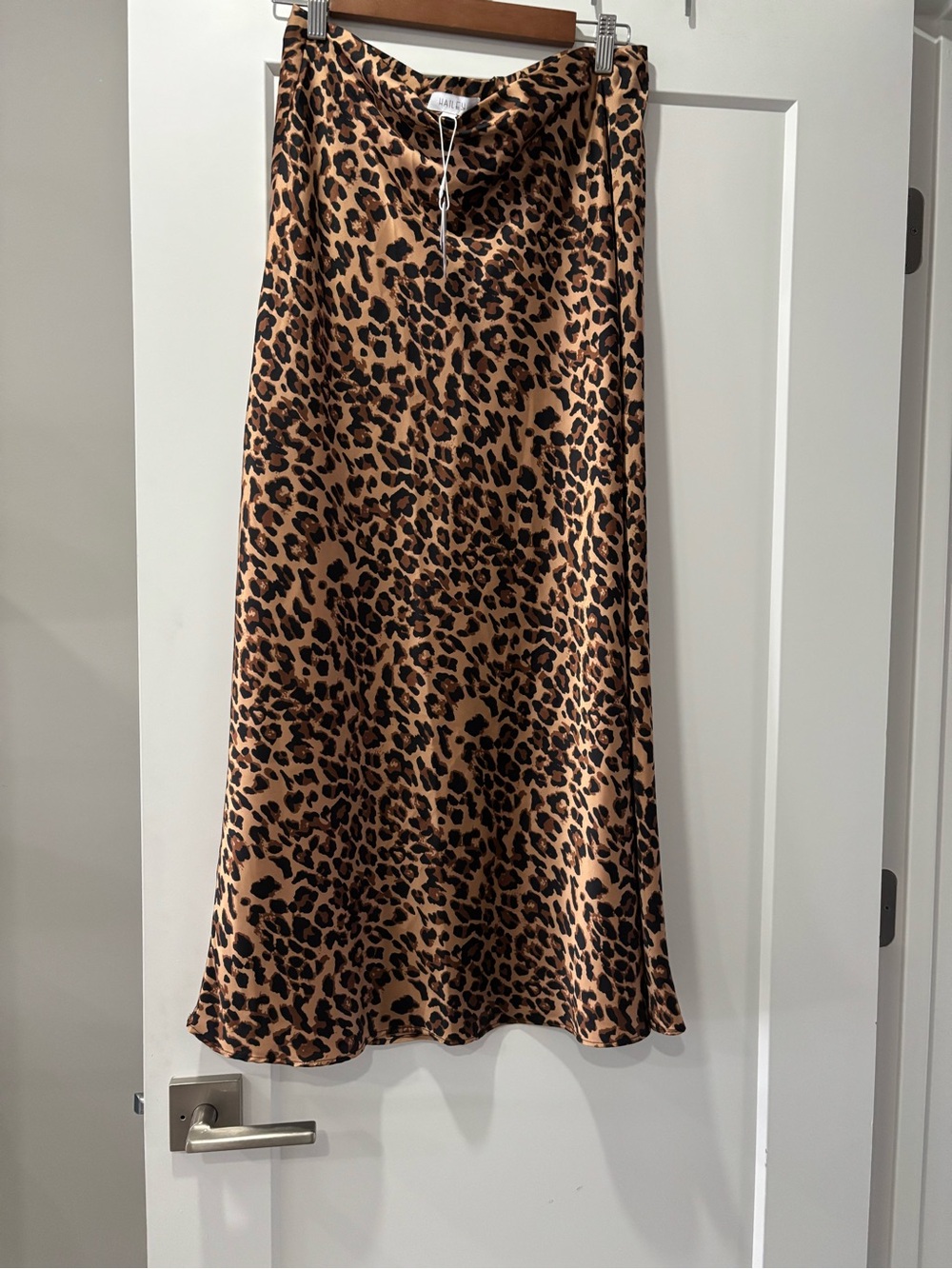 Leopard Print Satin Midi Skirt - Brown/Black